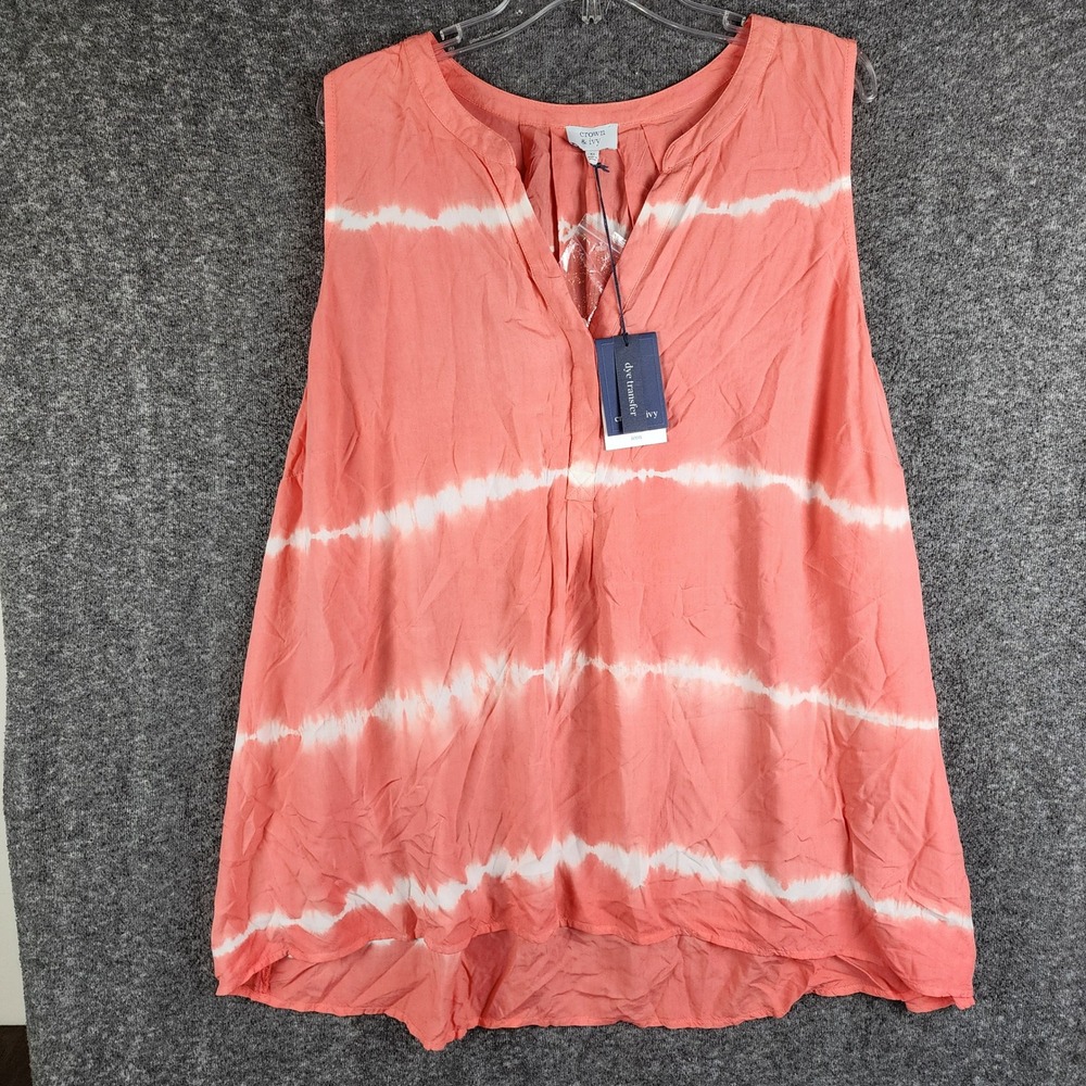 Crown & Ivy Top Womens 4X Coral Tie Dye Sleeveless V-Neck High Low NEW
